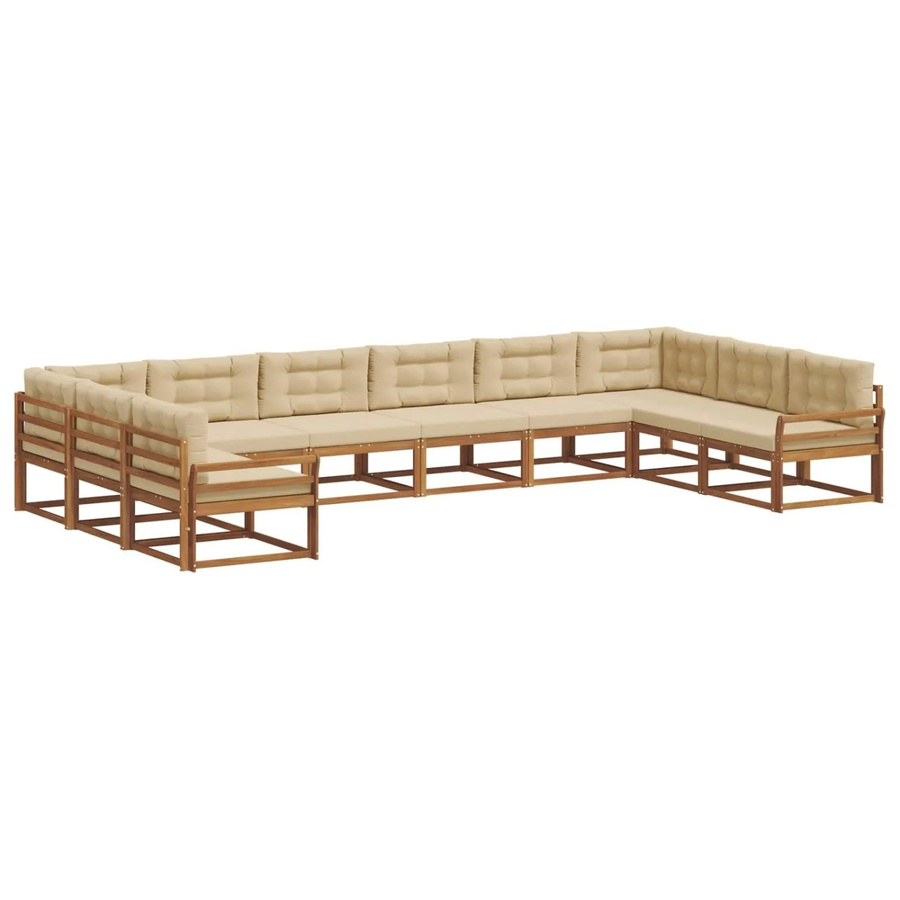 vidaXL Outdoor-Sofagarnitur aus massivem Akazienholz mit Kissen, 10-teiliges Set in Natur und Beige - Bild 2