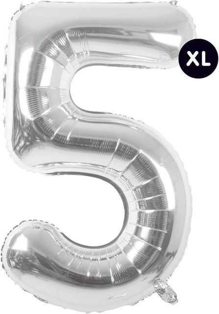 Rico Design Folienballon Zahl 5 in Silber, Höhe: 86 cm - Bild 1