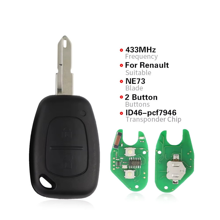 YIQIXIN Remote-Autoschlüssel für Renault Master Traffic Vivaro Kangoo Movano Transit, Farbe: Schwarz, ID46 PCF7946 Chip, 433 MHz - Bild 2