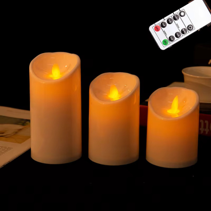 3er-Pack Zabicat LED-Stumpenkerzen in Weiß mit ferngesteuertem beweglichem Docht und Flackereffekt - Bild 2