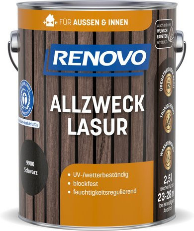 RENOVO Allzwecklasur 9900 Schwarz, 2,5 l - Bild 1