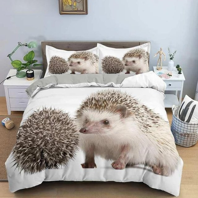 3D Igel Bettwäsche Set mit Deckenbezug und Kissenbezug aus Mikrofaser, Weiß, B/H: 70 x 133 cm - Bild 1