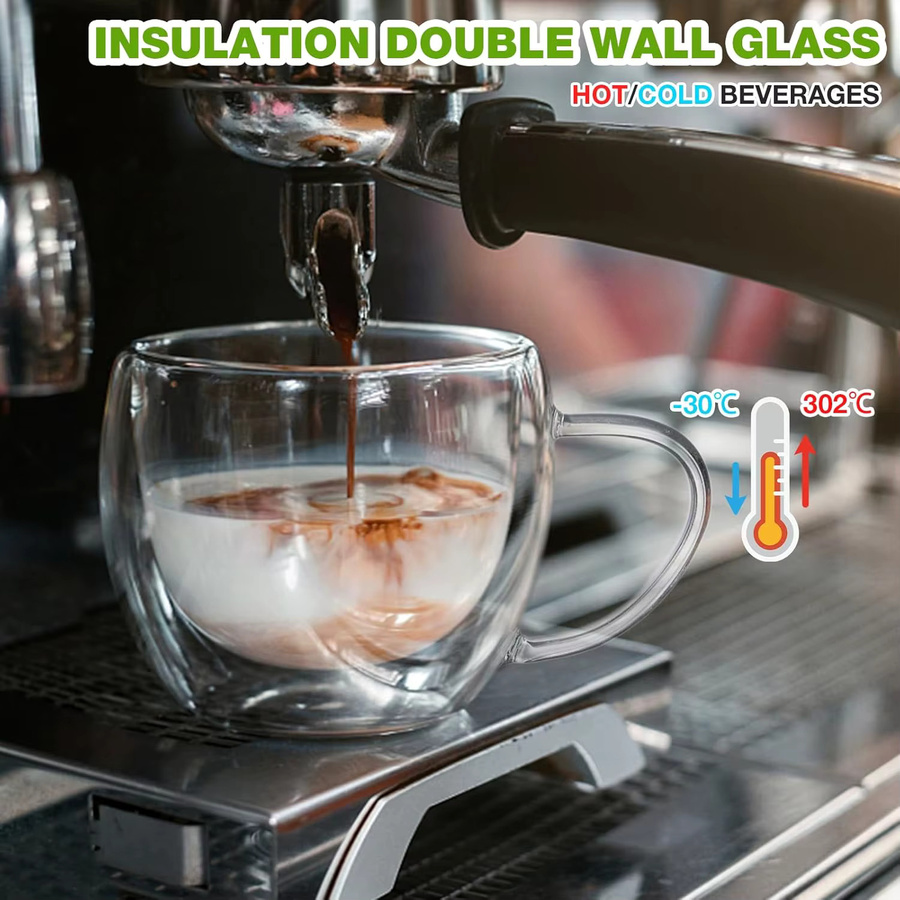 2er Set DHDH doppelwandige Kaffeetassen aus Borosilikatglas in Transparent, 250 ml pro Tasse - Bild 5