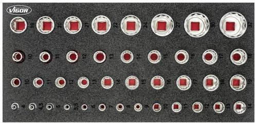 Vigour Doppelsechskant-Steckschlüsselsatz V7520, 42-teilig, rot/silber - Bild 1