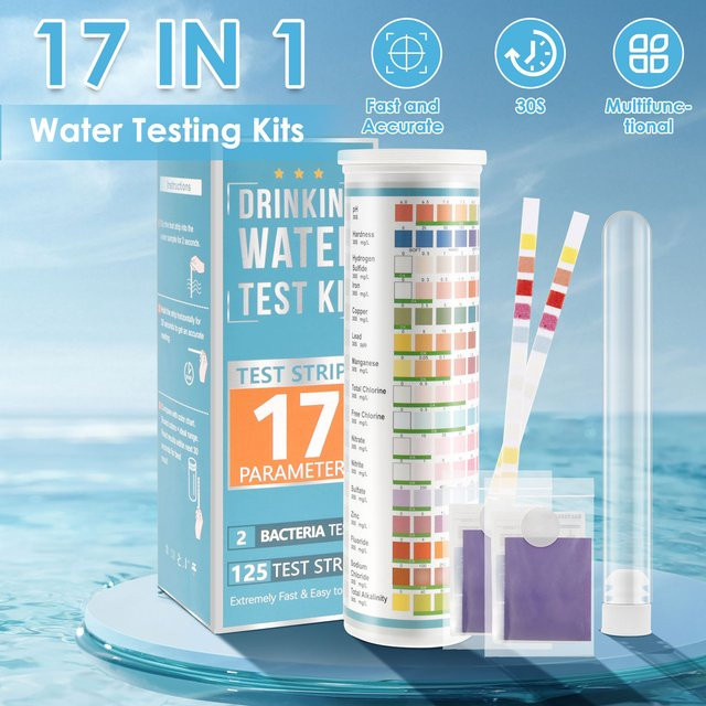 17 in 1 Wasser Testkit mit 125 Teststreifen für Aquarien, Trinkwasser und Brunnen zur Messung des pH-Werts und der Wasserhärte, Multicolor - Bild 1
