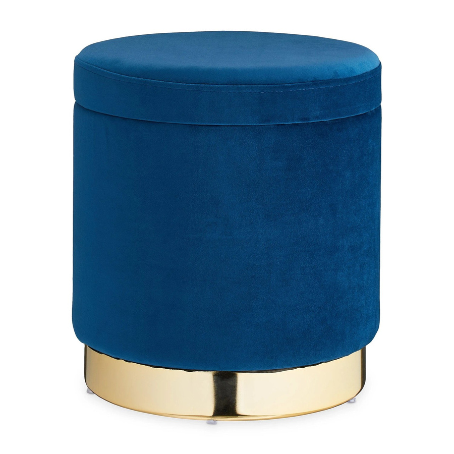 Relaxdays Polsterhocker aus Samt in Dunkelblau und Gold mit Stauraum, B/T/H: 41,5 x 37 x 37 cm - Bild 2