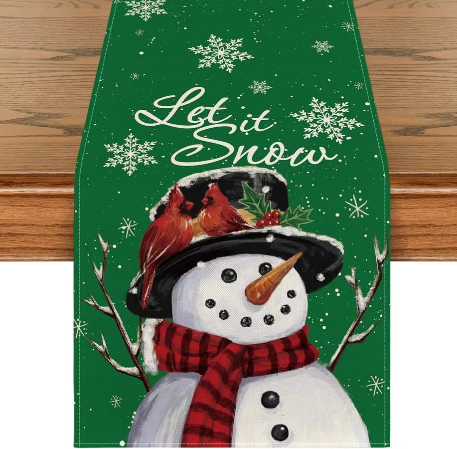VIKAMA Tischflagge Weihnachten mit Schneemann Motiv Let It Snow für deine Winter-Tischdekoration - Bild 1