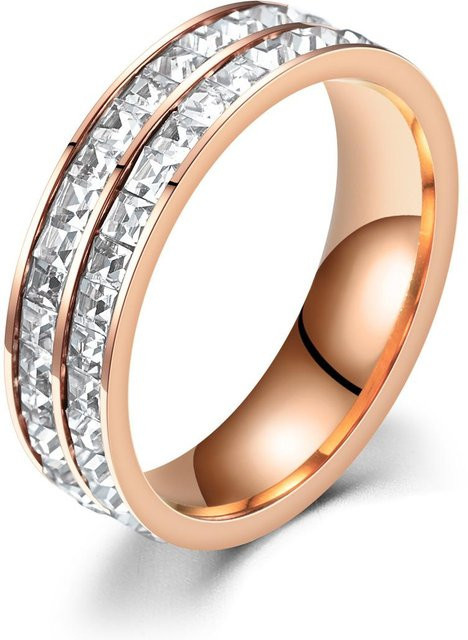 YIRAN Ring Edelstahl, Roségold, Zirkonia, Kristall, Unisex - Bild 1