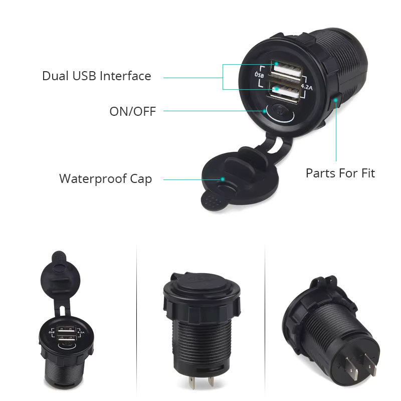 Wasserdichtes Dual USB Auto Ladegerät für 12V-24V Zigarettenanzünder in Schwarz - Bild 2