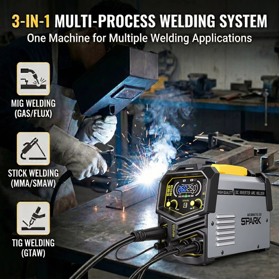WUIETI MIG 250 3-in-1 Inverter-Schweißgerät, gasloses multifunktionales MMA-Schweißgerät mit LED-Digitalanzeige, 220V - Bild 2
