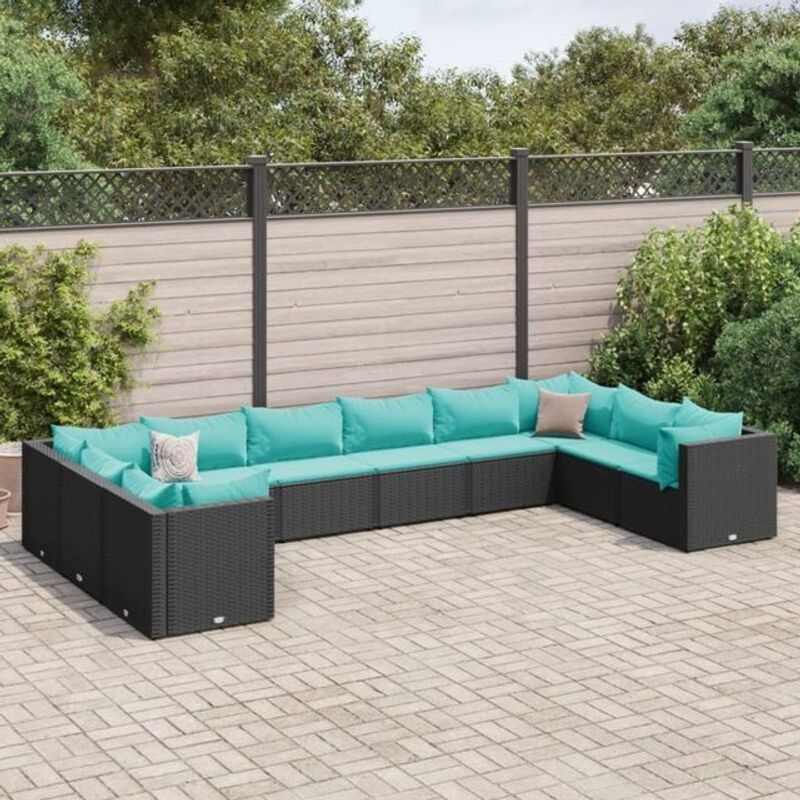 Vidaxl 10-teiliges Garten-Lounge-Set aus Polyrattan und Stahl mit Kissen in Schwarz - Bild 1