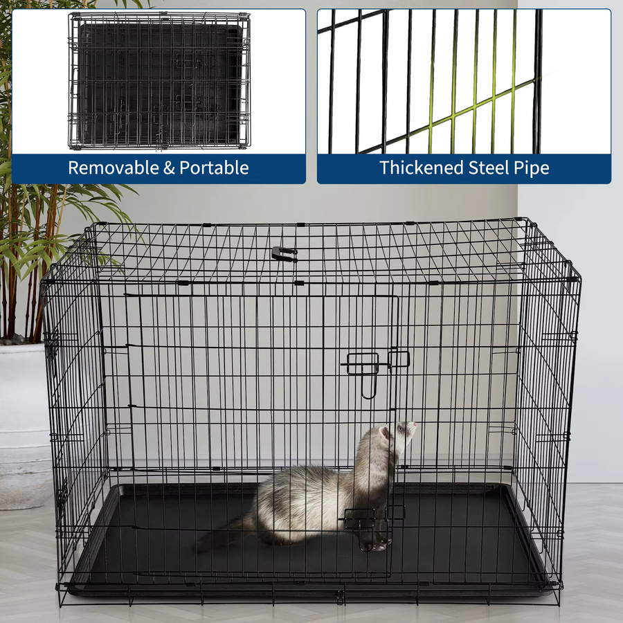 HiMISS Zusammenklappbarer Metallkäfig für Kleintiere in Schwarz mit Doppeltür und ausziehbarer Schublade für Ratten und Kaninchen - Bild 4