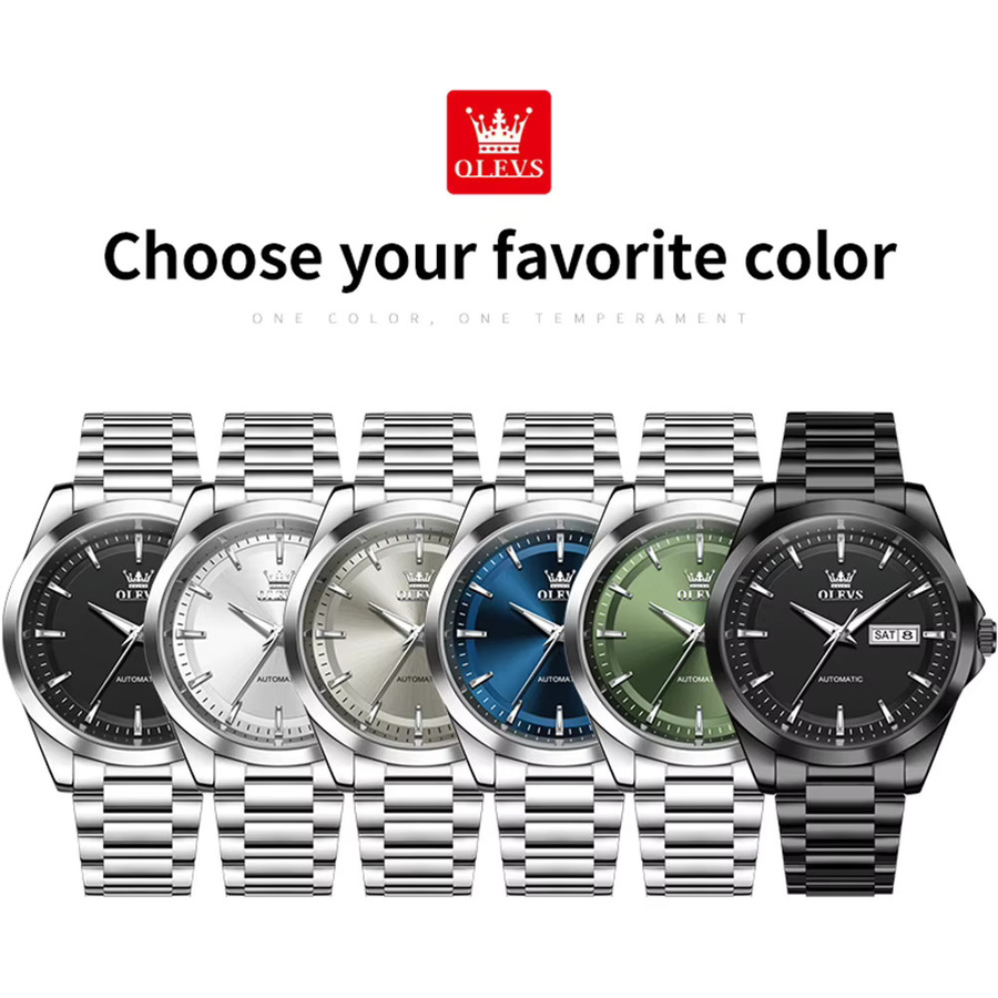 OLEVS Armbanduhr Automatik, Edelstahl, Blau, Herren - Bild 4