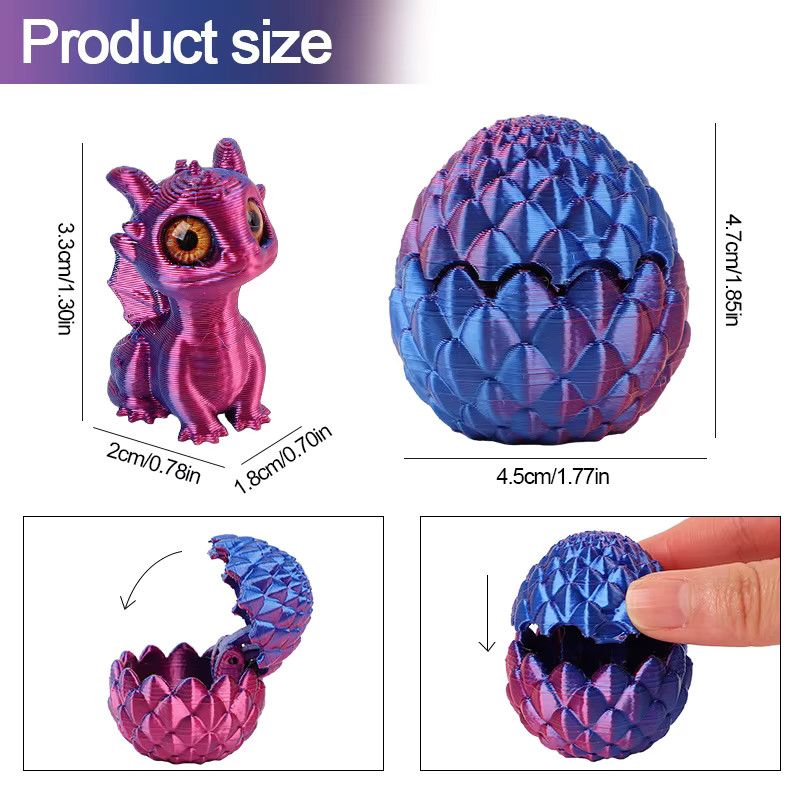 ZQNYCY 3D-Druck Drachenei mit Mini-Drachenstatue als Multicolor Ornament für Kindergeburtstage, Weihnachten und Ostern - Bild 4