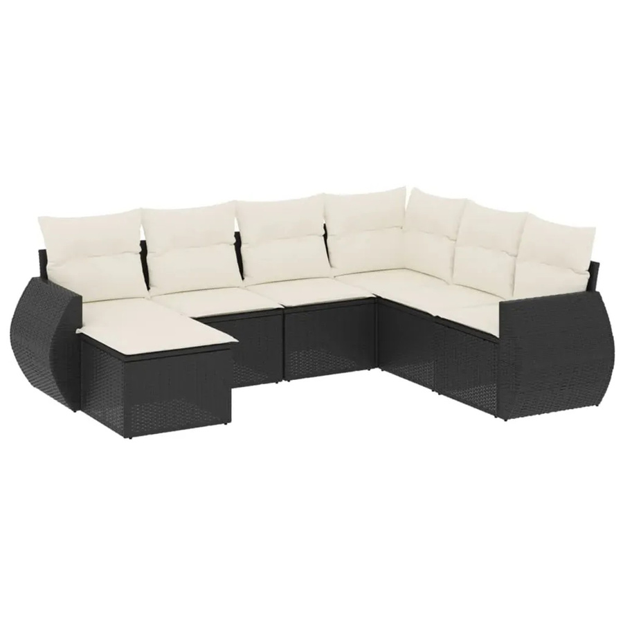 vidaXL 7-teilige Garten-Sofagarnitur in L-Form aus schwarzem Poly-Rattan mit Kissen und pulverbeschichtetem Stahlgestell - Bild 2