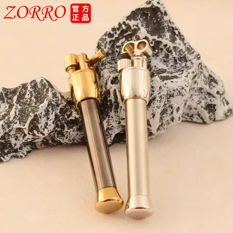 ZORRO Mini Reinkupfer-Feuerzeug mit Hebearm in Gold und Weiß, Tragbares Kerosin-Feuerzeug für Raucherzubehör - Bild 2