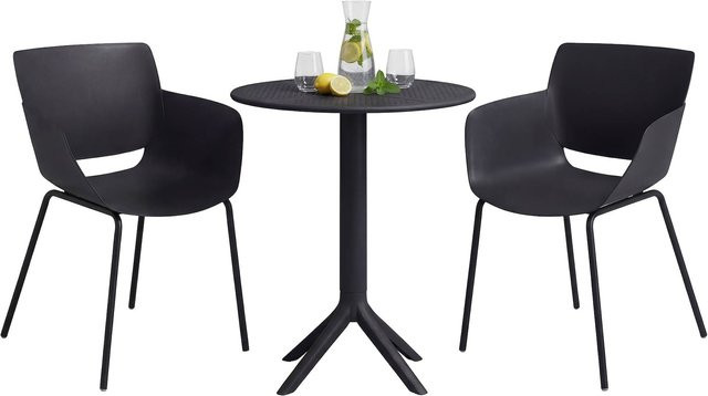 CLP Gartenmöbel-Set Siora wetterfest, 2 Bistrostühle und runder Esstisch, schwarz, Durchmesser: 60 cm - Bild 1