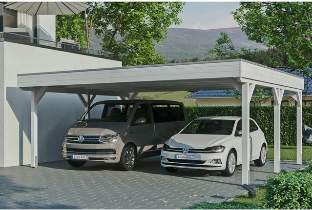 Skan Holz Carport Grunewald aus Fichten-Leimholz mit Aluminiumdach in Weiß, B/T: 622 x 554 cm, Höhe: 255 cm - Bild 1