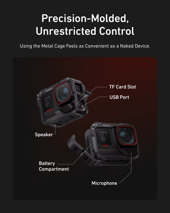 TELESIN Aluminium Schutzhülle mit Cage Set und Dual Cold Shoe Adapter für Insta360 Acepro und Acepro2 in Schwarz - Bild 3