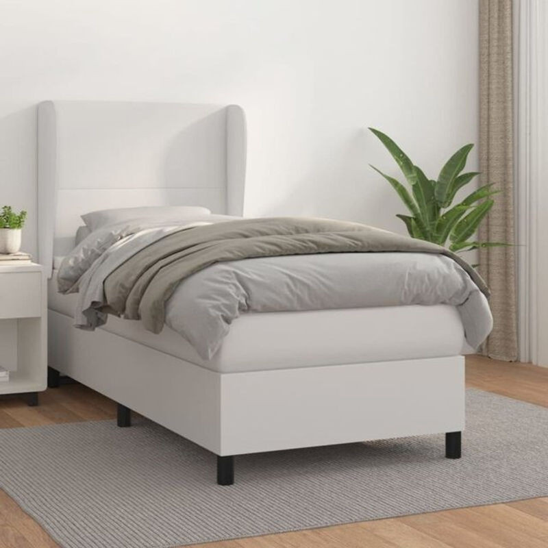 vidaxl Boxspringbett mit Matratze in Weiß aus Kunstleder, B/T/H: 90 x 190 x 128 cm - Bild 1