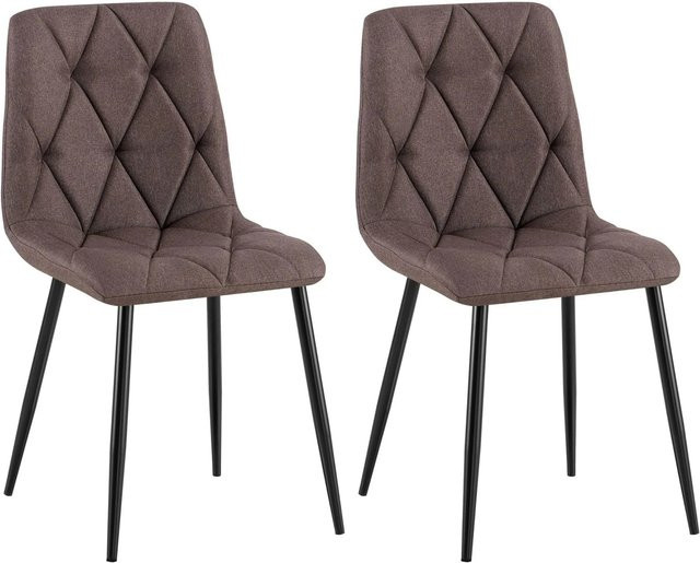 DELUKE 2er Set Esszimmerstühle DOFAR aus Stoff in Braun mit Steppmuster, B/T/H: 45 x 55 x 85 cm - Bild 1