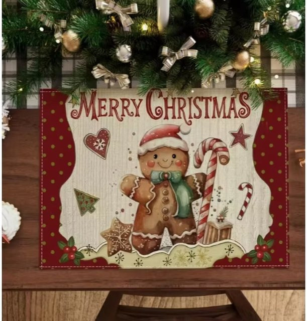 VIKAMA 4-teiliges Weihnachts-Tischset mit Lebkuchenmann, rechteckige Tischdekoration für dein Zuhause - Bild 1
