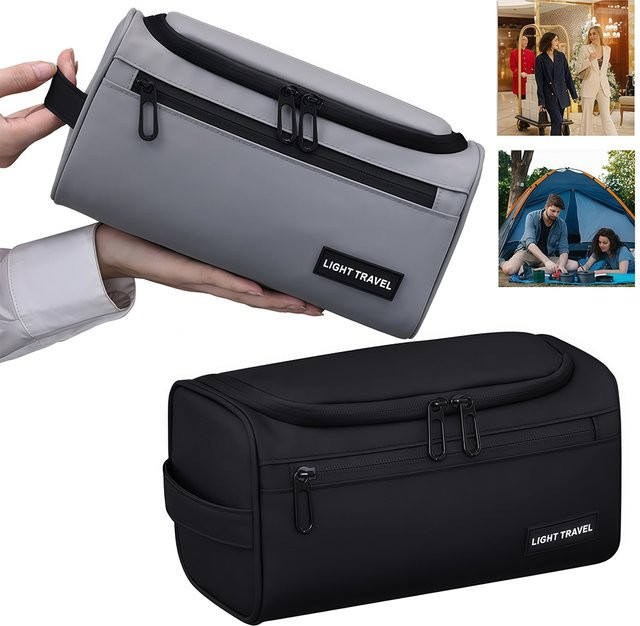 WEPPKK Reise-Kulturbeutel für Herren, großer wasserabweisender Toilettenartikel-Organizer in Grau, B/T/H: 25,0 x 13,0 cm - Bild 1