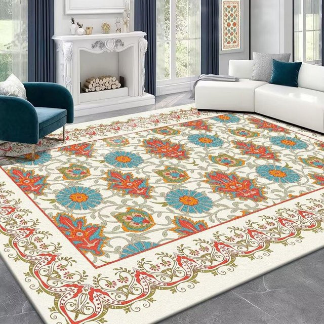Waschbarer Teppich in Creme mit Kaschmir-Imitation für Wohnzimmer und Schlafzimmer, B/T: 140 x 200 cm - Bild 1