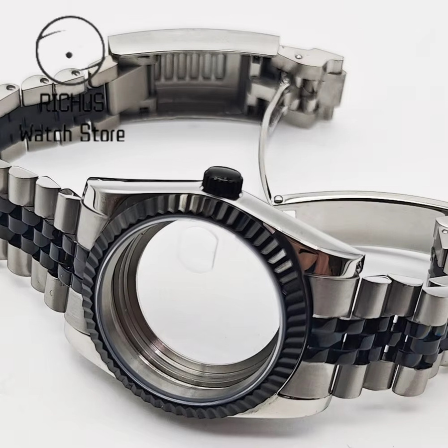 RICHUS Uhrengehäuse, Edelstahl, Silber, Schwarz, 36mm 40mm, Saphirglas - Bild 2