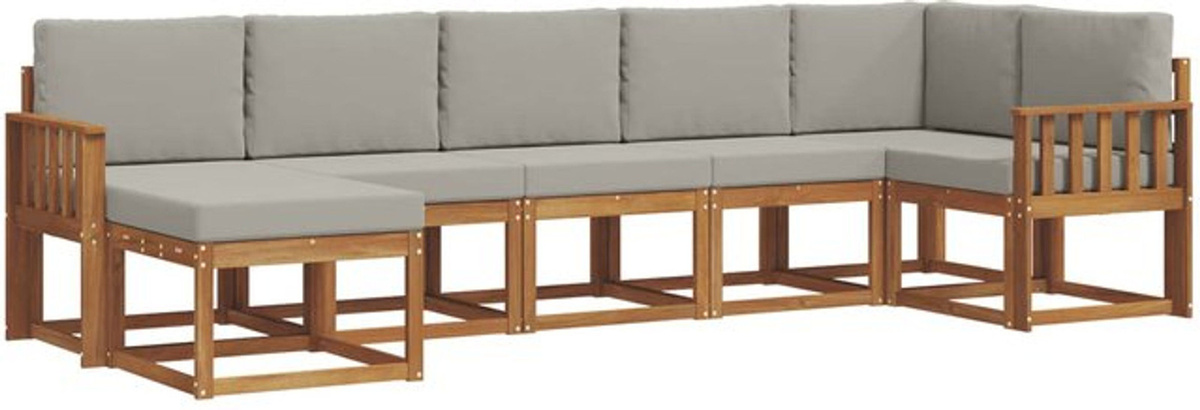 7-teilige moderne Outdoor-Sofagarnitur aus Akazie mit Kissen in Natur und Hellgrau von vidaXL - Bild 1