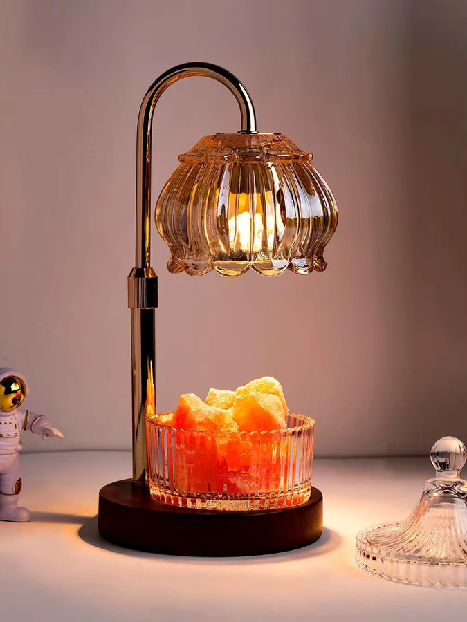 Runyangshi Vintage Tischlampe aus grünem Glas und Kristall mit verstellbarem Holzsockel - Bild 5