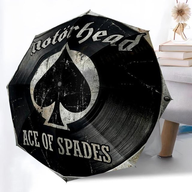 Life Essentials Motorhead Ace Of Spades Regenschirm mit Digitaldruck in Schwarz, Automatisches Öffnen und Schließen, 8-Rippen-Konstruktion - Bild 1