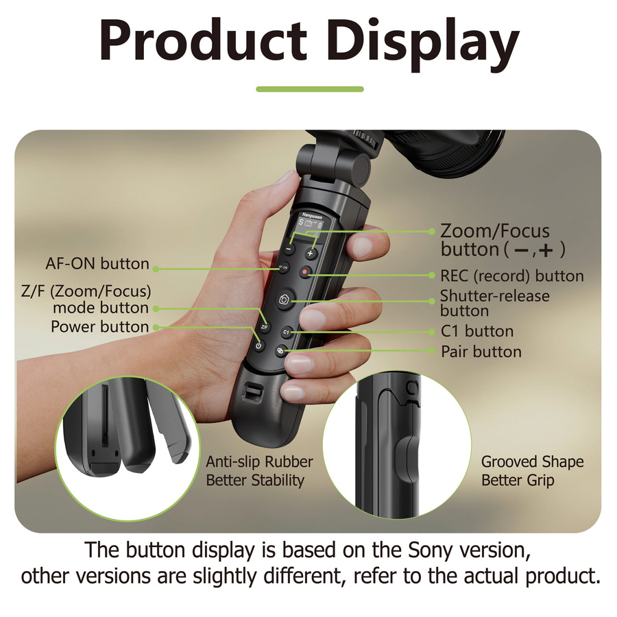 hanpusen TG-3 Wireless Vlog Shooting Grip Stativfernbedienung mit OLED-Display und Bluetooth für Fujifilm, Canon, Nikon und Sony Kameras in Schwarz oder Weiß - Bild 5