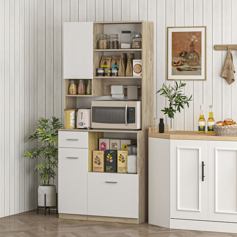 Aosom Küchenschrank Buffet Vitrine in Holzoptik mit verstellbaren Regalen und Schublade, B/T/H: 80 x 35 x 180 cm - Bild 2