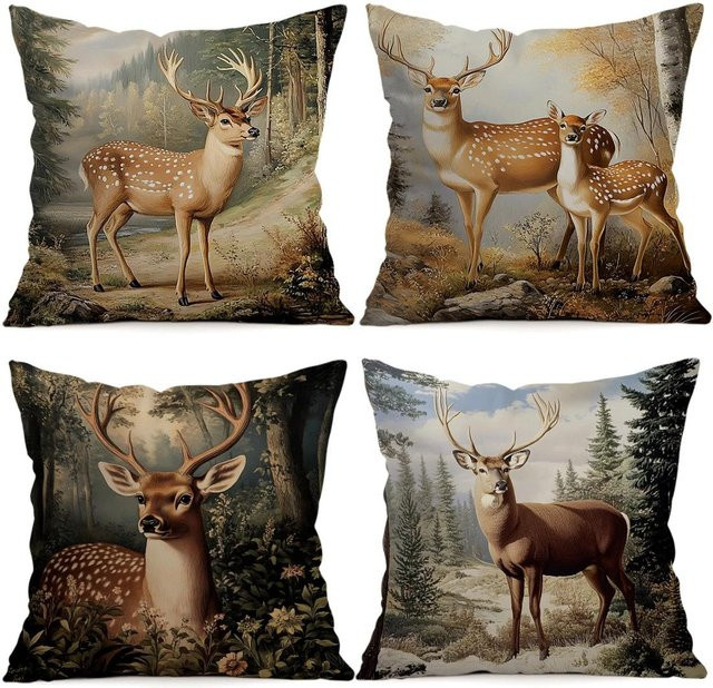 Retro Waldhirsch Kissenbezug von JMG Clothing aus Polyester, Mehrfarbig, B/T/H: 45 x 45 x 45 cm - Bild 1