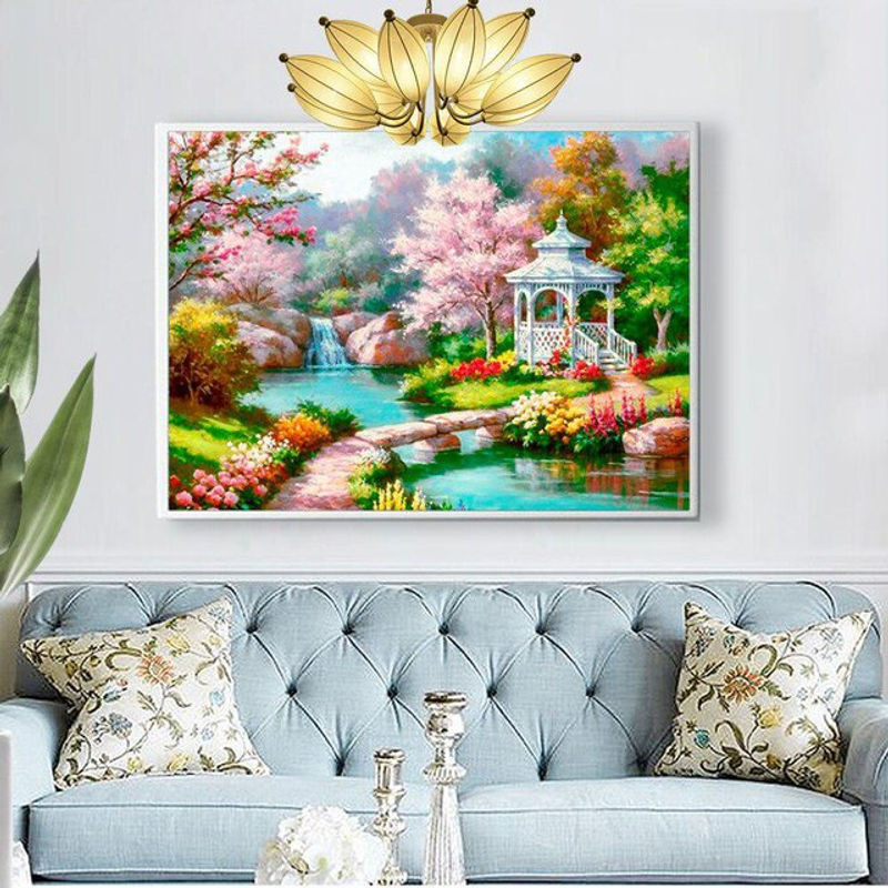 FIYO Diamond Painting Set mit runden Steinen und Naturmotiven, mehrfarbig, B/H: 30 x 20 cm - Bild 1