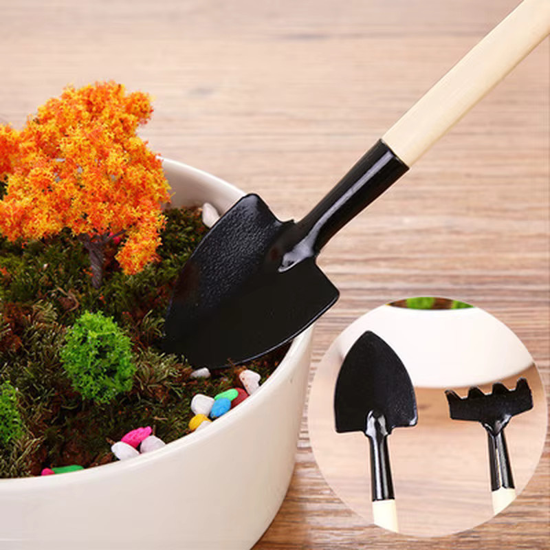 3-teiliges Bonsai-Werkzeug-Set mit Holzgriffen in Braun für Topfpflanzen und Gartenarbeit - Bild 2