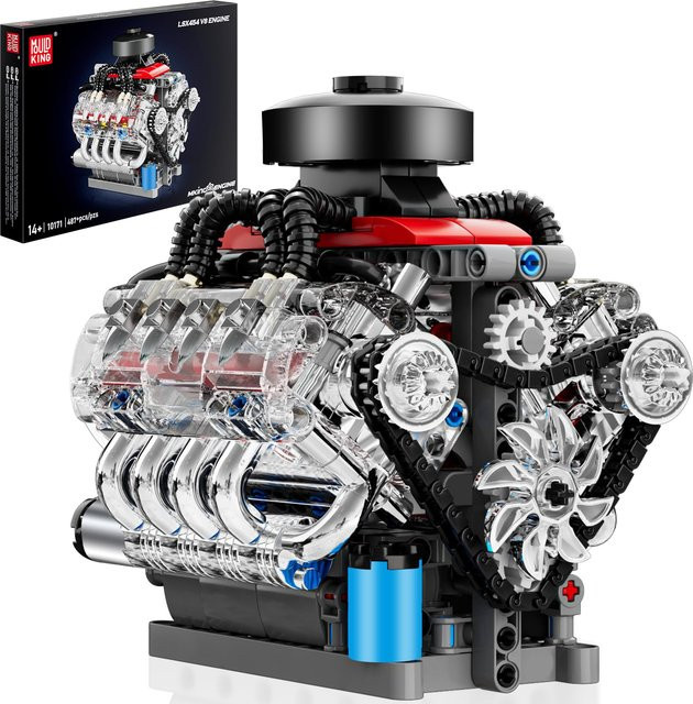 Mould King 10171 V8 Motor Bausteine Set mit 487 Teilen, Mehrfarbiges STEM Wissenschaft Experiment Modell für Kinder und Jugendliche - Bild 1