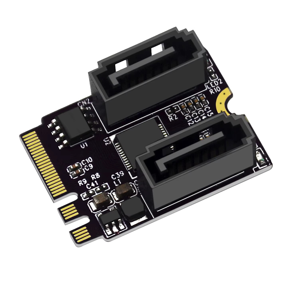 T.F.SKYWINDINTL M.2 A+E zu Dual-Port SATA 6G Erweiterungskarte, M.2 zu SATA 3.0 KEY A+E WIFI Festplattenadapterkarte, Schwarz - Bild 2