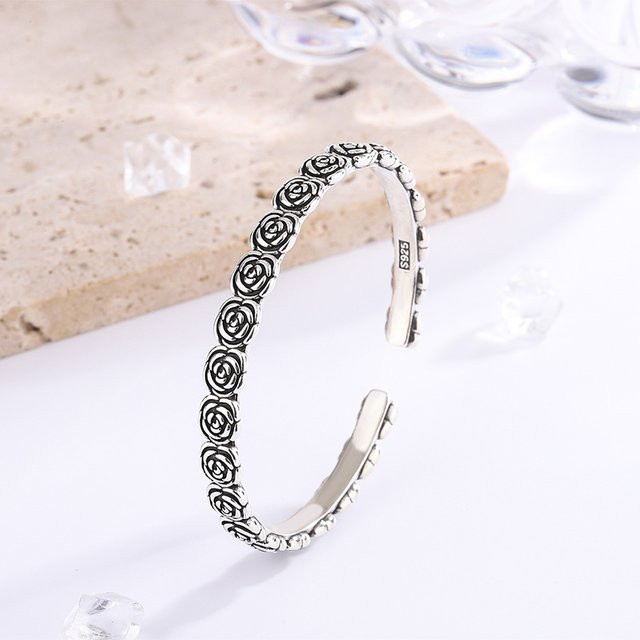 GaGa-Duck Armreifen, 925 Silber, Blumen-Design, Unisex - Bild 1