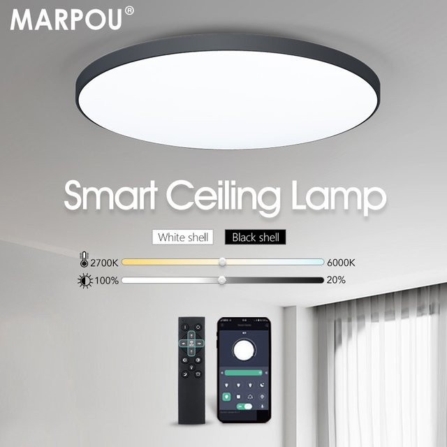 MARPOU Intelligente LED-Deckenleuchte in Weiß, dimmbar mit Fernbedienung für Schlafzimmer und Wohnzimmer - Bild 1