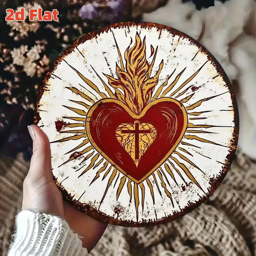 Aluminiumschild Potdemiel Heiliges Herz in Flammen im Vintage-Design in Gold und Rot - Bild 4