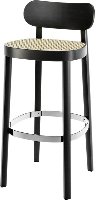 Thonet Barhocker 118 H Ht in Schwarz mit Rohrgeflecht und Bucheschwarzgebeiztem Holz - Bild 1