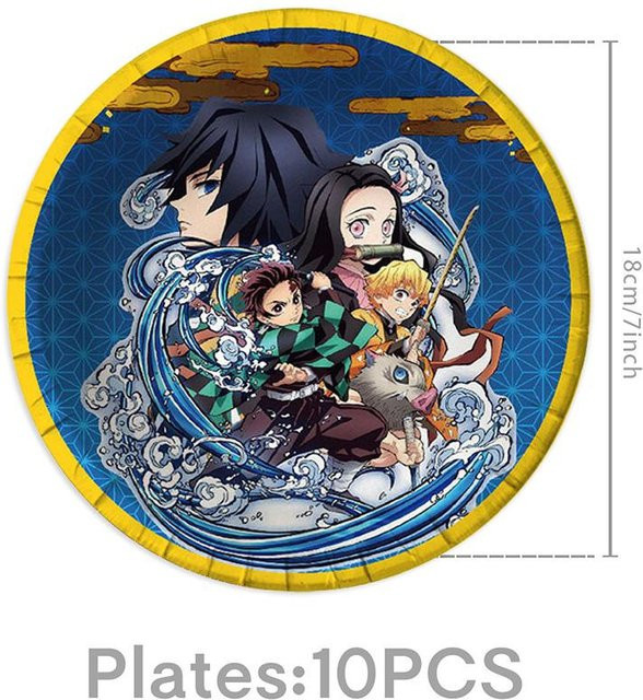 Demon Slayer Kimetsu No Yaiba Anime Party Set von CHIC STUDIO mit Ballons, Kuchenaufsätzen und Schlüsselanhängern, mehrfarbig - Bild 1
