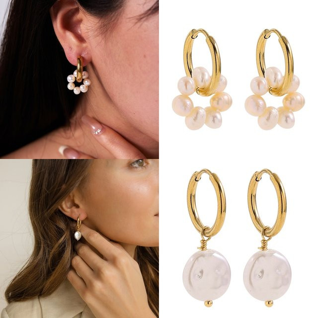 Erpels Ohrringe, Perle, Edelstahl, Damen, Vintage - Bild 1