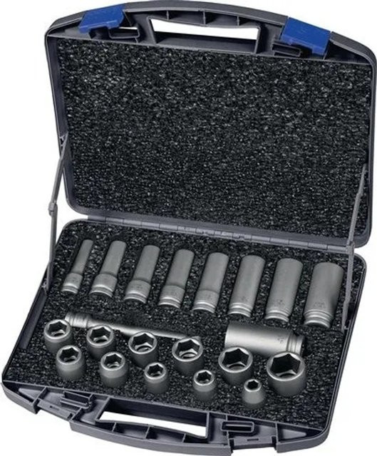 ASW Kraftsteckschlüsselsatz 720 KLS 21 OL, 21-teilig, 1/2 Zoll, kurz und lang, 6-kant, grau - Bild 1