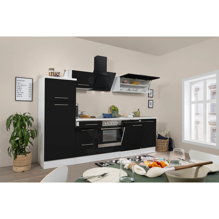 Respekta Premium Küchenzeile modern in Schwarz Hochglanz und Weiß mit Soft-Close-Türen und Schubladen, Breite: 280 cm - Bild 2