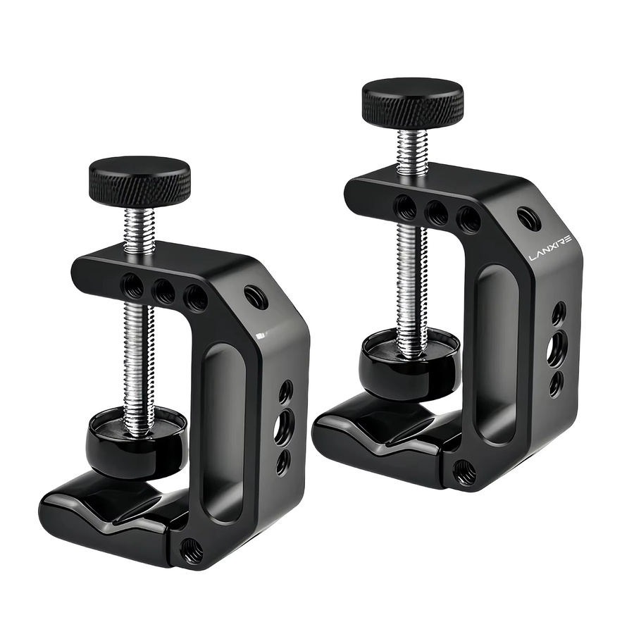 Lanxire 2er Set Universal C-Klemme in Schwarz mit 1/4" und 3/8" Gewinde als Schwerlast Schreibtischklemme für Mikrofon, Monitor und Webcam im Studio - Bild 1