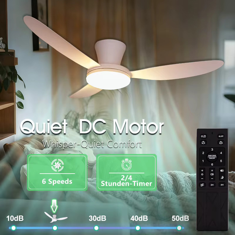 BENEWTON Deckenventilator mit LED-Beleuchtung in Weiß, 109 cm Durchmesser, leiser DC-Motor mit 6 Geschwindigkeiten und Fernbedienung - Bild 2
