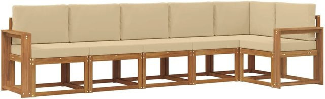 vidaXL Outdoor-Sofagarnitur in L-Form aus massivem Akazienholz mit Kissen, Farbe: Natur und Beige - Bild 1